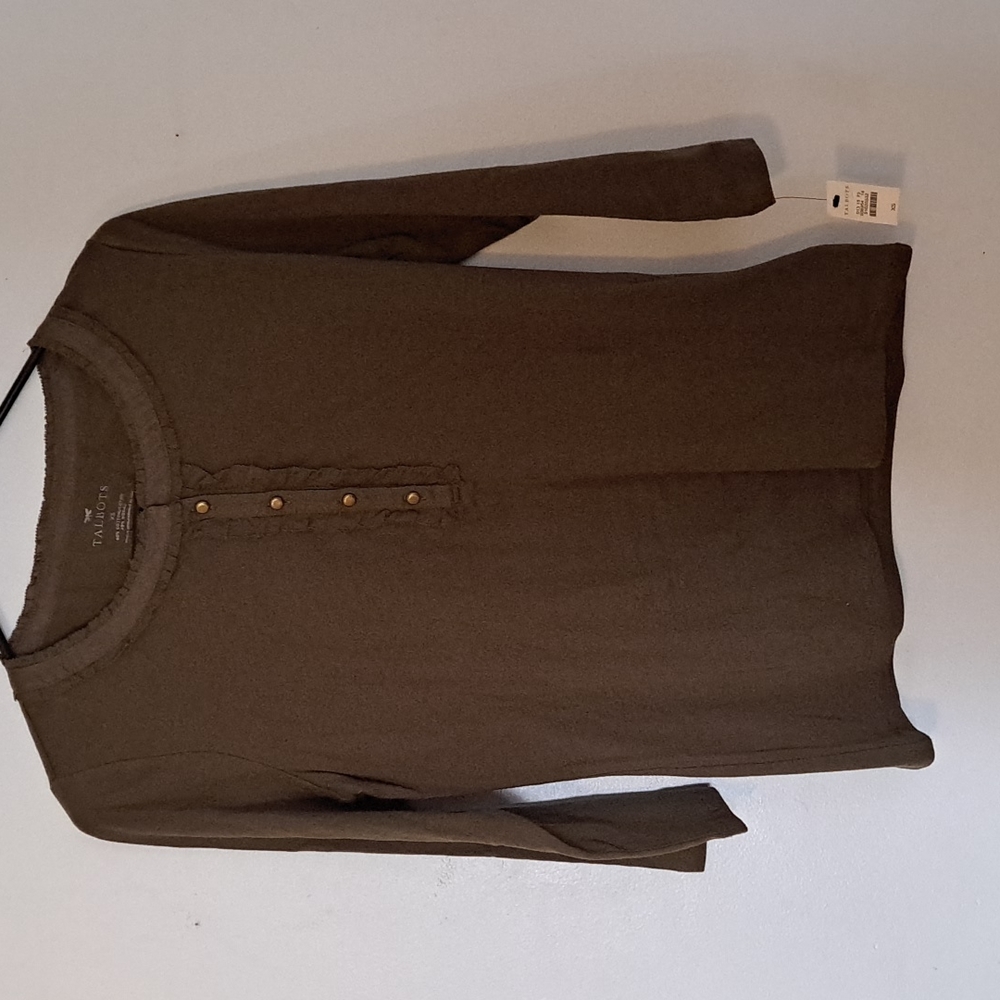 Talbots XS Olive Green 3/4 sleeve Tailored Shirt